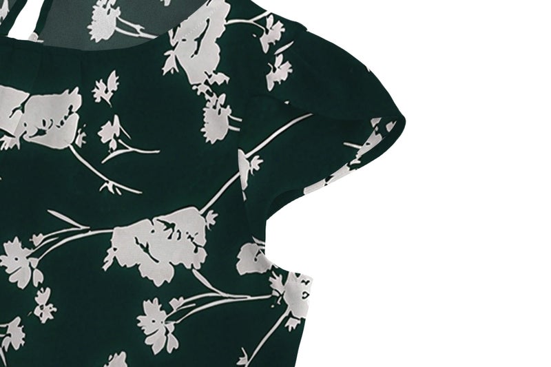 TASAMO Women's Printed Flouncing Flared Short Sleeve Blouse Top Shirts Floral (Small,FP Dark Green 01) - Image 4